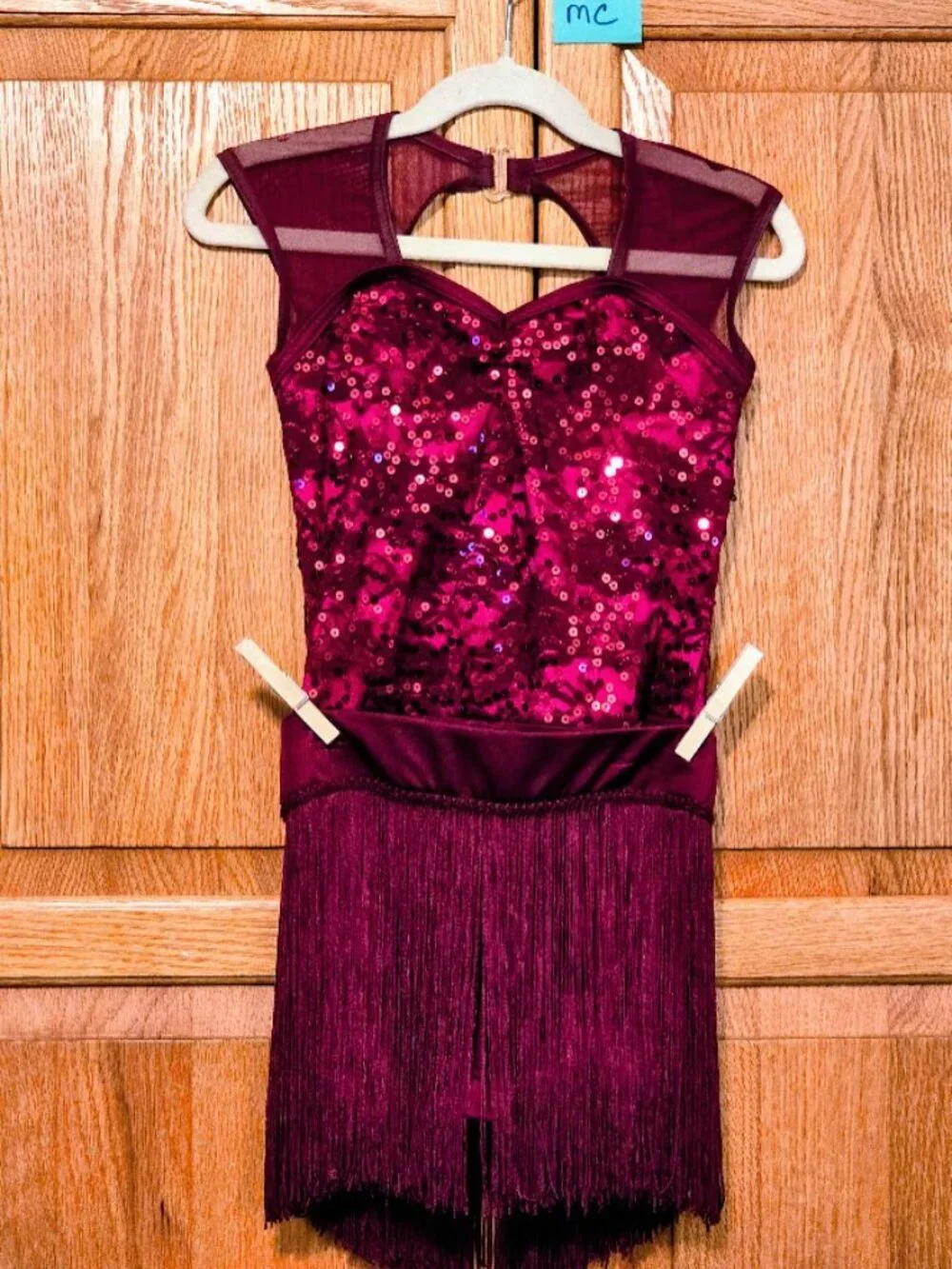 Weissman 15663 Burgundy Sequin Dance Costume MC Child Tulle Skirt Fringe Set